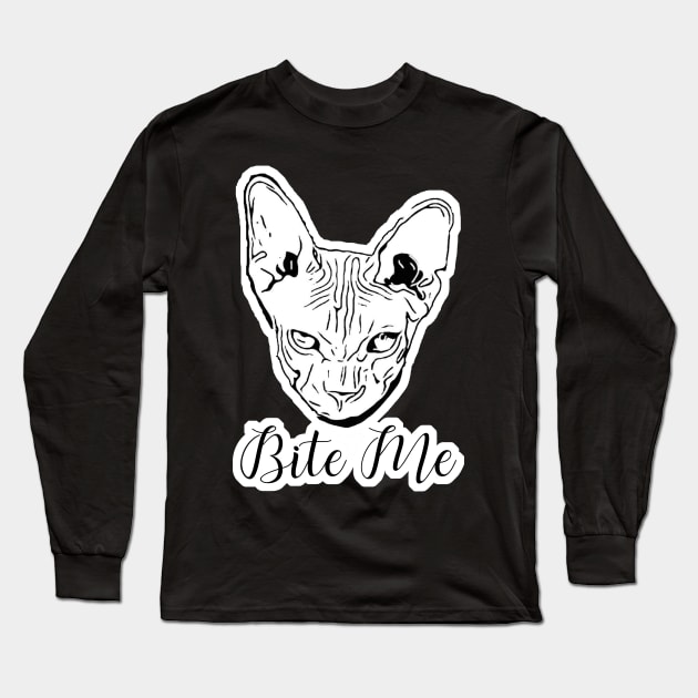 Bite Me Sassy Sphynx Cat Long Sleeve T-Shirt by aaallsmiles